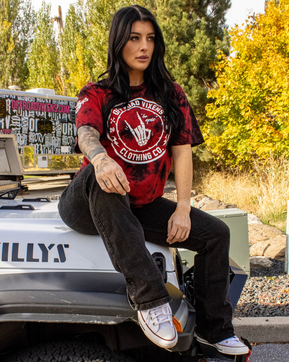 Be Epic Crystal Dyed Tee – Red/Black | Off-Road Vixens – OFF-ROAD