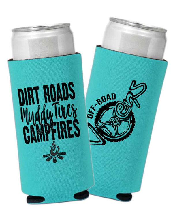 Dirt Roads Slim Can Koozie - Turquoise